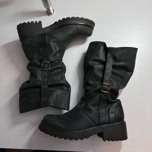 Hand made Leather platform Black Boots